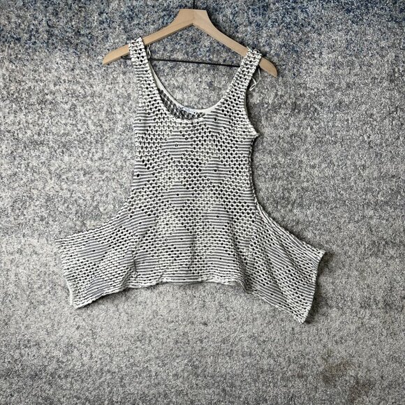 Zara Sweater Womens Small White Black Textured Knit Scoop Tank Top Patterned - Picture 2 of 8